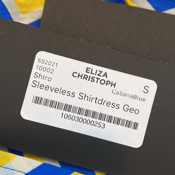 NWT ELIZA CHRISTOPH SHIRO SLEEVELESS SHIRTDRESS GEO CABANA BLUE WOMENS SZ SMALL - Picture 6 of 11